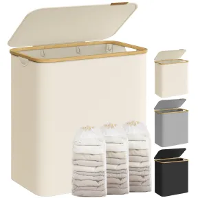 Cesto de Ropa Sucia Plegable 3 Secciones 150 L, Blanco Crema