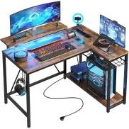 Escritorio en L Bestier con Luces LED y Tomas de Corriente