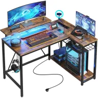 Escritorio en L Bestier con Luces LED y Tomas de Corriente