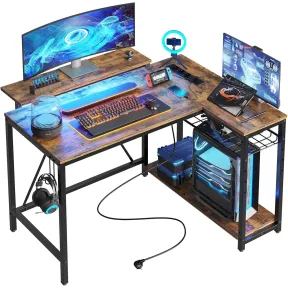 Escritorio en L Bestier con Luces LED y Tomas de Corriente