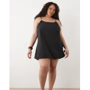 Vestido corto negro abullonado con tirantes anudados - ASOS Curve