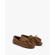 Mocasines planos de piel en camel con flecos decorativos