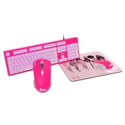 Pack Teclado, Ratón Óptico y Alfombrilla Barbie Rosa