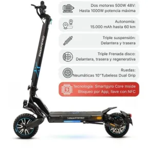 Patinete Eléctrico Smartgyro Crossover Dual Max 2 LR 1000W 70km