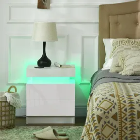 Mesilla de Noche LED 3 Colores con Cajones y Control APP
