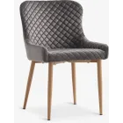 Silla de terciopelo gris PEBRINGE con roble natural