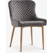 Silla de terciopelo gris PEBRINGE con roble natural