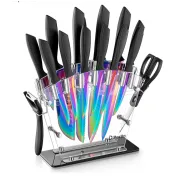 Cuchillos de Cocina 16 Piezas Titanio Arcoíris con Soporte