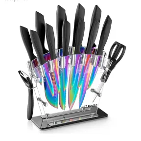 Cuchillos de Cocina 16 Piezas Titanio Arcoíris con Soporte