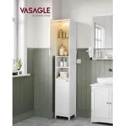 Armario Alto de Baño Delgado con Iluminación y Estantes Ajustables