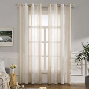 Cortinas Modernas Translucidas Rayas Beige y Blanco 2 Piezas