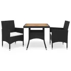 Conjunto de 3 piezas de acacia y ratán sintético negro