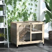 Conejera de Madera PawHut con Ruedas y Techo Abatible