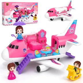 Avión Juguete Rosa para Niñas con Figuras y Accesorios