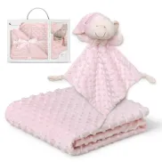 Manta Rosa Bebé Recién Nacido + Doudou Osito en Caja