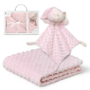 Manta Rosa Bebé Recién Nacido + Doudou Osito en Caja