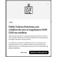 $100 USD en créditos gratis para la IA Fable 5 de Claude