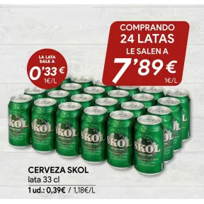 Cerveza Skol: 24 latas por 7,89€ en Masymas