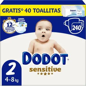 Pañales Dodot Sensitive Talla 2 (4-8 kg) - 240 unidades