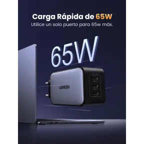 Cargador USB C 65W UGREEN Nexode con 3 Puertos GaN