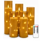 Velas LED Color Champán con Llama Realista y Mando Inclusivo