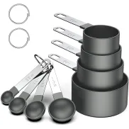 Tazas y cucharas medidoras apilables negras para cocinar