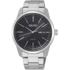 Reloj Seiko Solar para hombre, esfera negra y correa de acero.