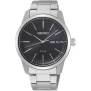Reloj Seiko Solar para hombre, esfera negra y correa de acero.