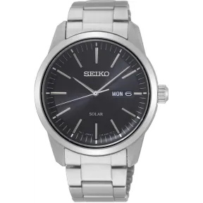 Reloj Seiko Solar para hombre, esfera negra y correa de acero.