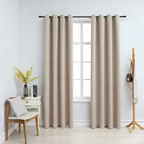 Cortinas beige opacas de anillas metálicas 140x175 cm - 2 piezas