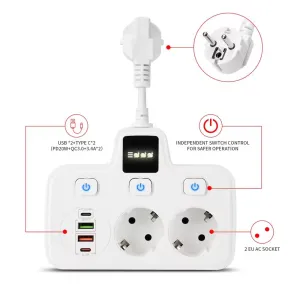 Regleta de Enchufe con Luz LED y Interruptores Independientes