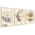 Marco de Madera Zen: Árbol de la Vida, Buda y Flor de Loto