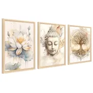 Marco de Madera Zen: Árbol de la Vida, Buda y Flor de Loto