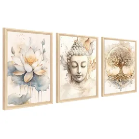 Marco de Madera Zen: Árbol de la Vida, Buda y Flor de Loto