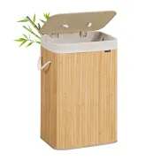 Cesta de Lavandería Plegable de Bambú con Tapa, 72 L