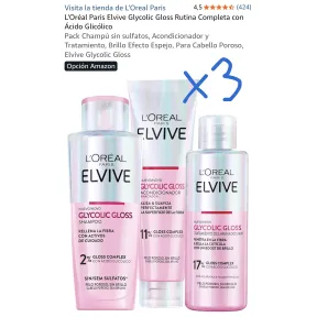 Rutina Completa L'Oréal Elvive con Ácido Glicólico y Brillo