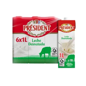 Leche Desnatada Président de Galicia, Pack 6 x 1 L