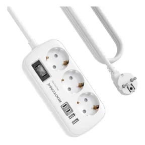 Regletas con Interruptor, 3 Tomas y USB, Protección Sobretensión