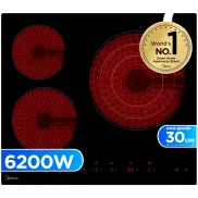 Placa Vitrocerámica MIDEA 3 Fuegos 6200 W con Temporizador