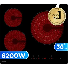 Placa Vitrocerámica MIDEA 3 Fuegos 6200 W con Temporizador