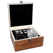Caja de Madera con Copas y Piedras para Enfriar Whiskey