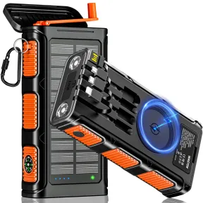 Cargador Solar Inalámbrico 26800mAh con Manivela y Cables