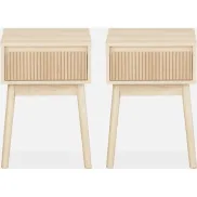 Set de 2 mesitas de noche con efecto madera y 1 cajón