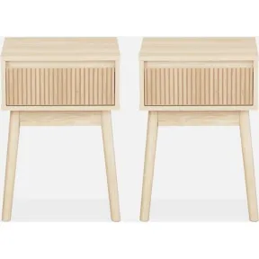 Set de 2 mesitas de noche con efecto madera y 1 cajón