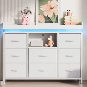 Cómoda blanca con 8 cajones y LED RGB - 108 x 30 x 82 cm