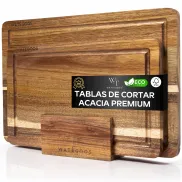Juego de 2 Tablas de Madera de Acacia con Soporte