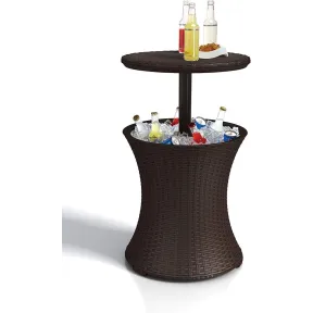Mesa jardín con nevera, color marrón