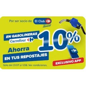 Ahorra un 10% en gasolina en Carrefour este viernes y sábado.