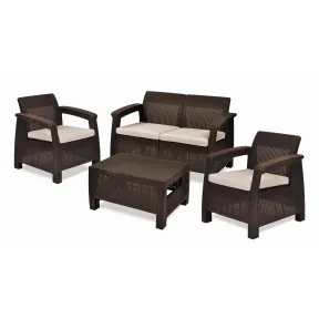 Muebles de jardín Keter Corfu: 4 plazas, mesa y cojines