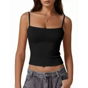 Camiseta Y2K Mujer Sin Mangas Cuello Cuadrado de Algodón